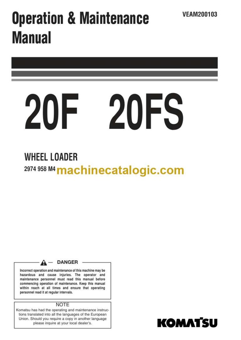 Komatsu 20F, 20FS Wheel Loader Operation and Maintenance Manual (VEAM200103)