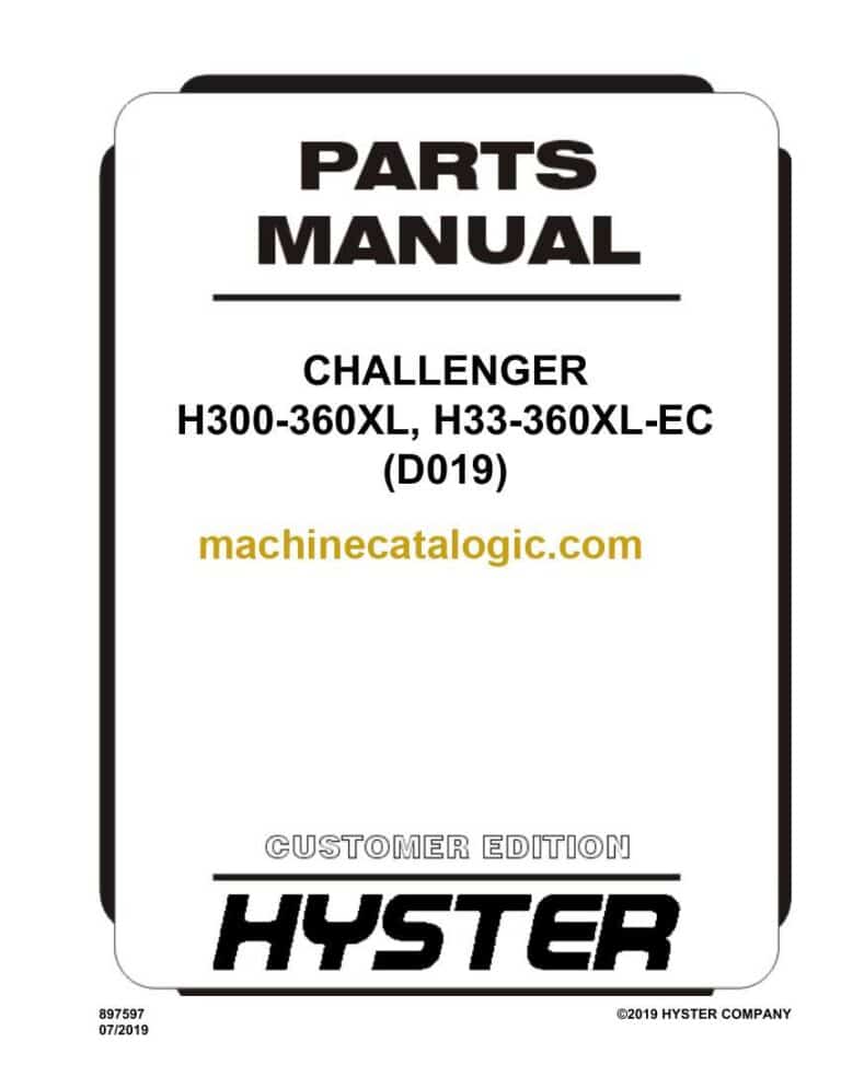 Hyster H300-360XL, H33-360XL-EC (D019) Challenger Forklift Parts Manual
