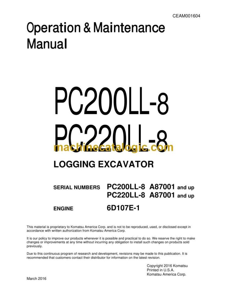 Komatsu PC200LL-8, PC220LL-8 Hydraulic Excavator Operation and Maintenance Manual (CEAM001604)