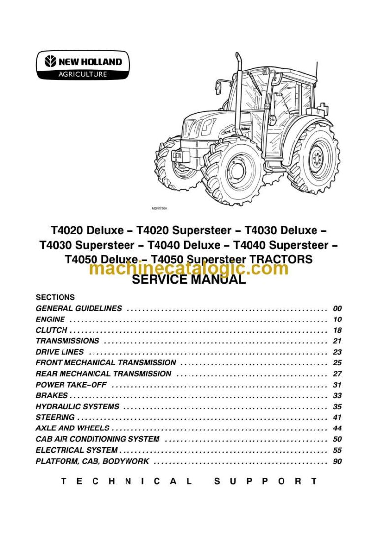 New Holland T4020 Deluxe, T4020 Supersteer, T4030 Deluxe, T4030 Supersteer, T4040 Deluxe, T4040 Supersteer, T4050 Deluxe, T4050 Supersteer Tractor Service Manual (87666787B)