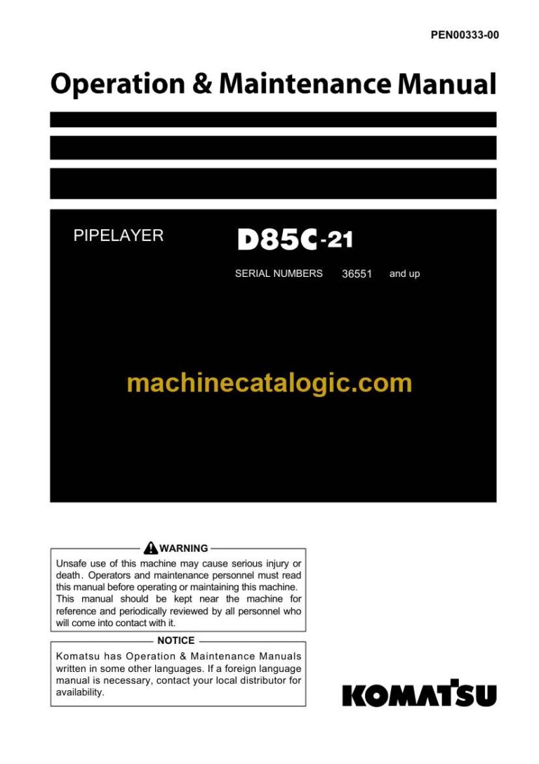 Komatsu D85C-21 Pipe Layer Operation and Maintenance Manual (PEN00333-00)