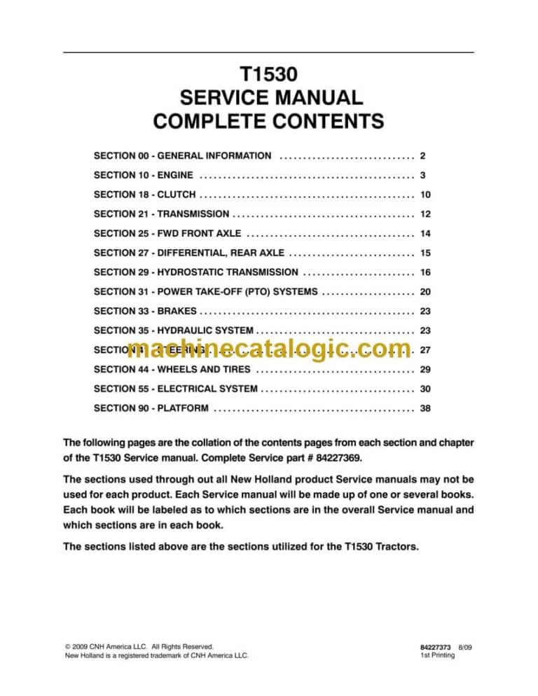 New Holland T1530 Tractor Service Manual (84227369)