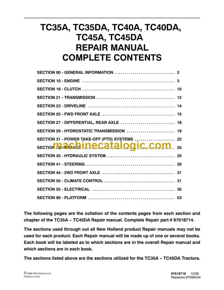 New Holland TC35A, TC35DA, TC40A, TC40DA, TC45A, TC45DA Tractor Repair Manual (87618714)