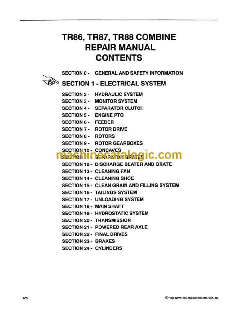 New Holland TR86, TR87, TR88 Combine Repair Manual (40008630)