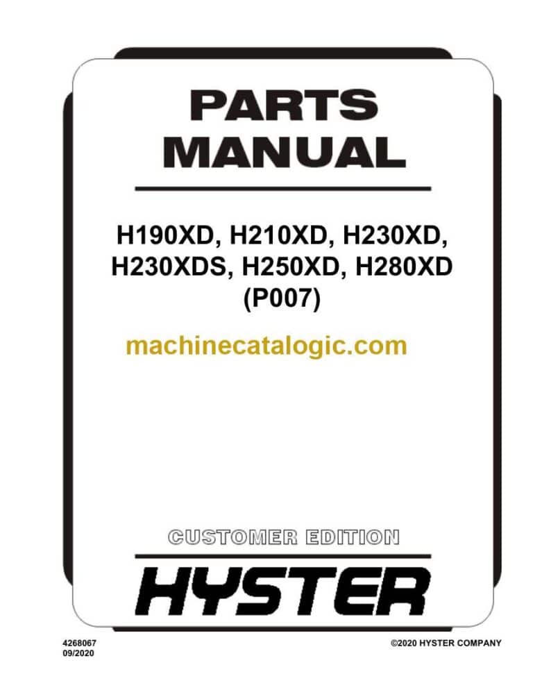 Hyster H190XD, H210XD, H230XD, H230XDS, H250XD, H280XD (P007) Forklift Parts Manual