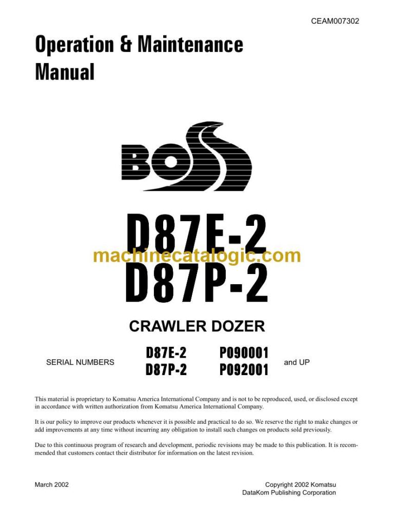 Komatsu D87E-2, D87P-2 Bulldozer Operation and Maintenance Manual (CEAD007302)