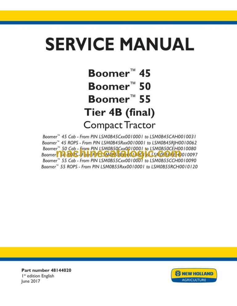 New Holland 45, 50, 55 Boomer Tier 4B Final Compact Tractor Service Manual (48144020)