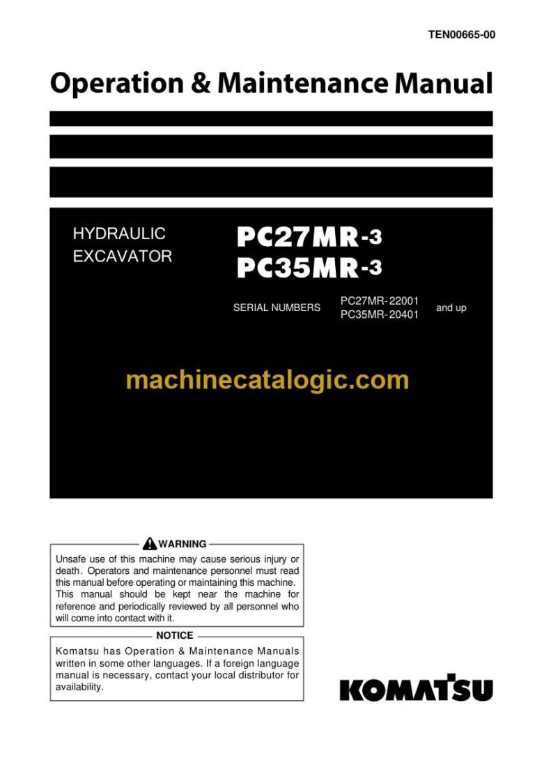 Komatsu PC27MR-3, PC35MR-3 Hydraulic Excavator Operation and Maintenance Manual (TEN00665-00)