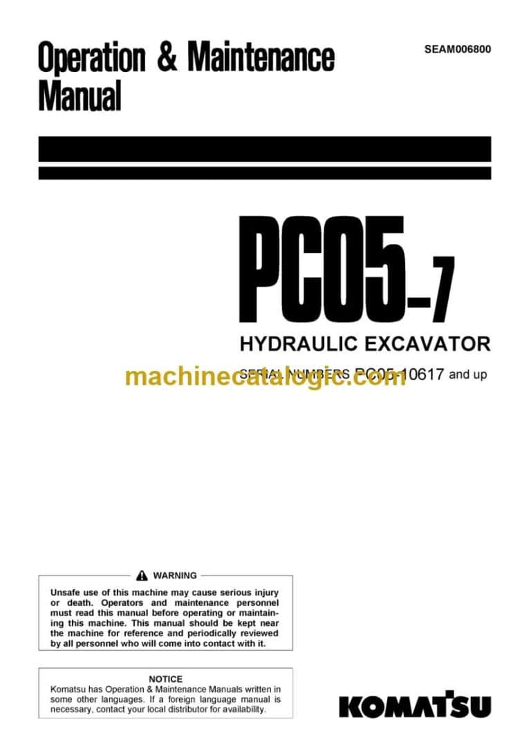 Komatsu PC05-7 Hydraulic Excavator Operation and Maintenance Manual (SEAM006800)