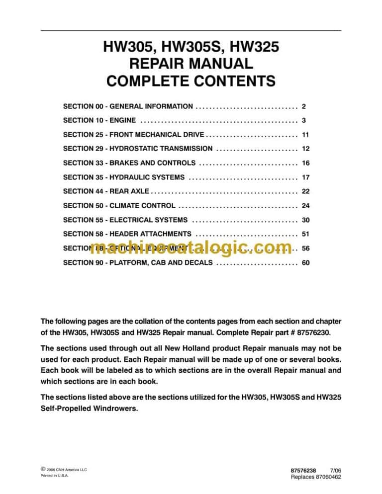 New Holland HW305, HW305S, HW325 Repair Manual (87576230)