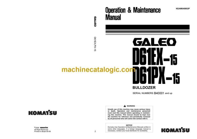 Komatsu D61EX-15, D61PX-15 Bulldozer Operation and Maintenance Manual (KEAM049802P)