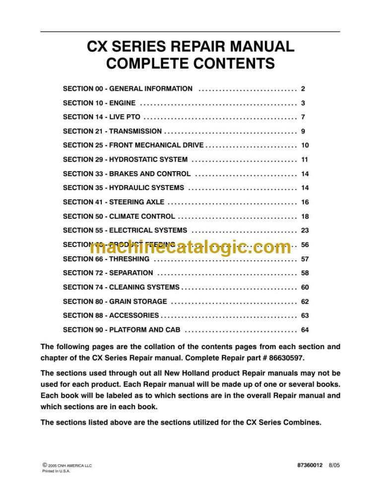 New Holland CX Series Repair Manual (86630597)