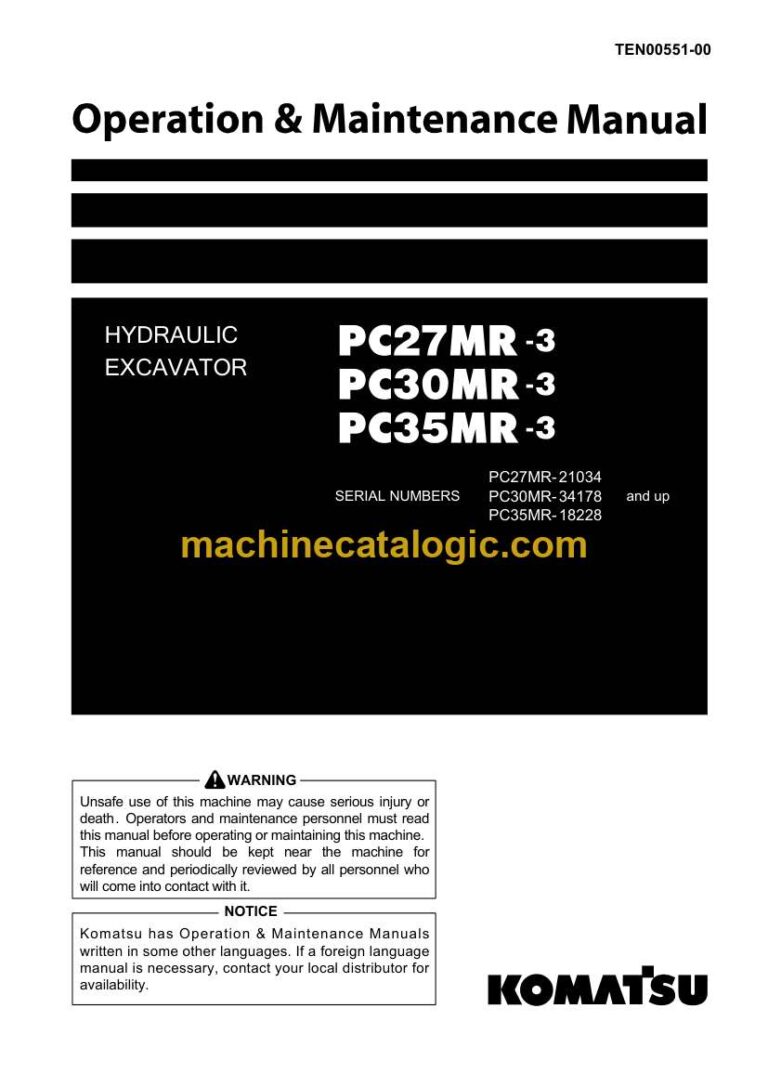 Komatsu PC27MR-3, PC30MR-3, PC35MR-3 Hydraulic Excavator Operation and Maintenance Manual (TEN00551-00)