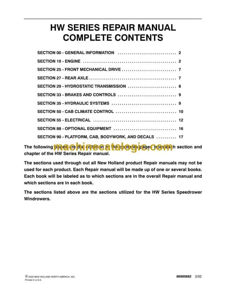 New Holland HW Series Repair Manual (86637556)