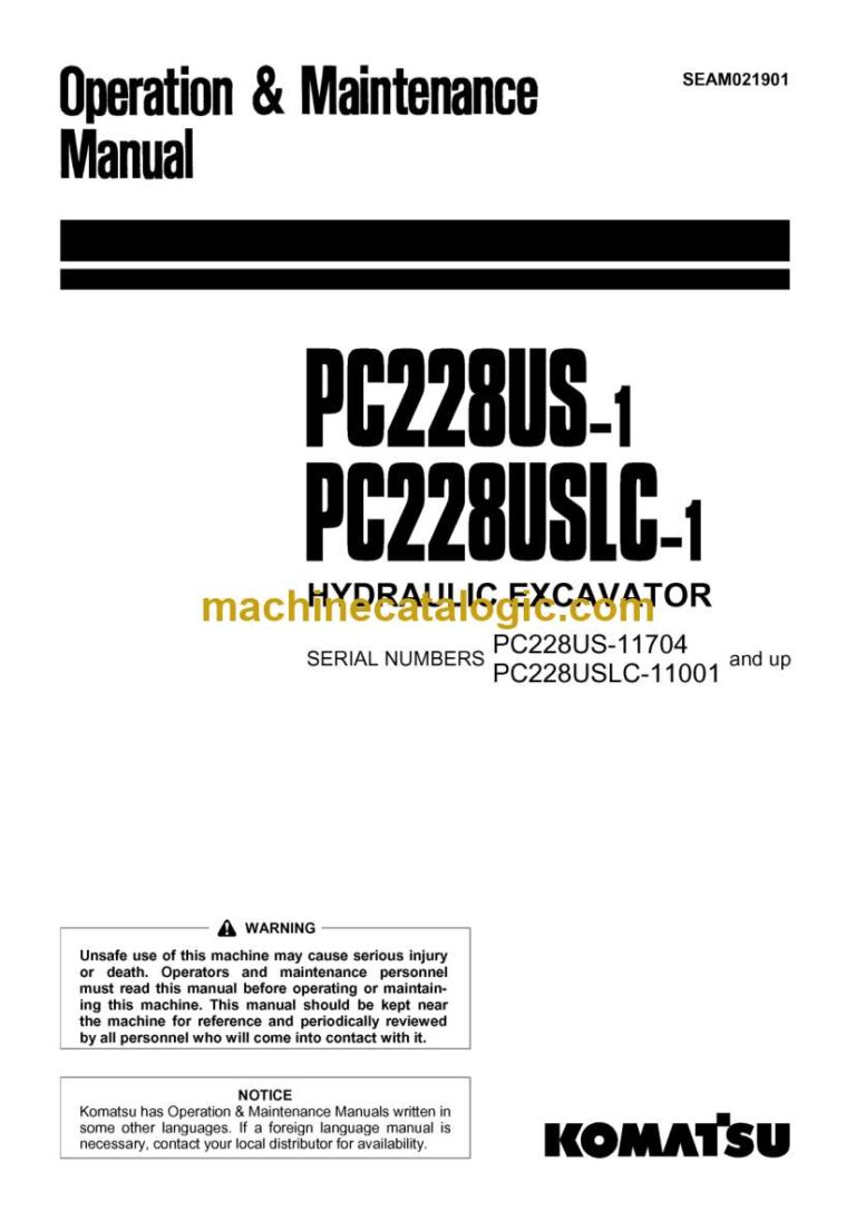 Komatsu PC228US-1, PC228USLC-1 Hydraulic Excavator Operation and Maintenance Manual (SEAM021901)