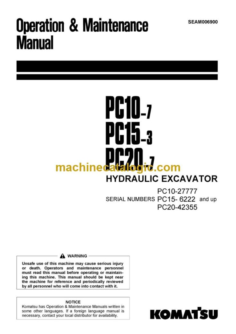 Komatsu PC10-7, PC15-3, PC20-7 Hydraulic Excavator Operation and Maintenance Manual (SEAM006900)
