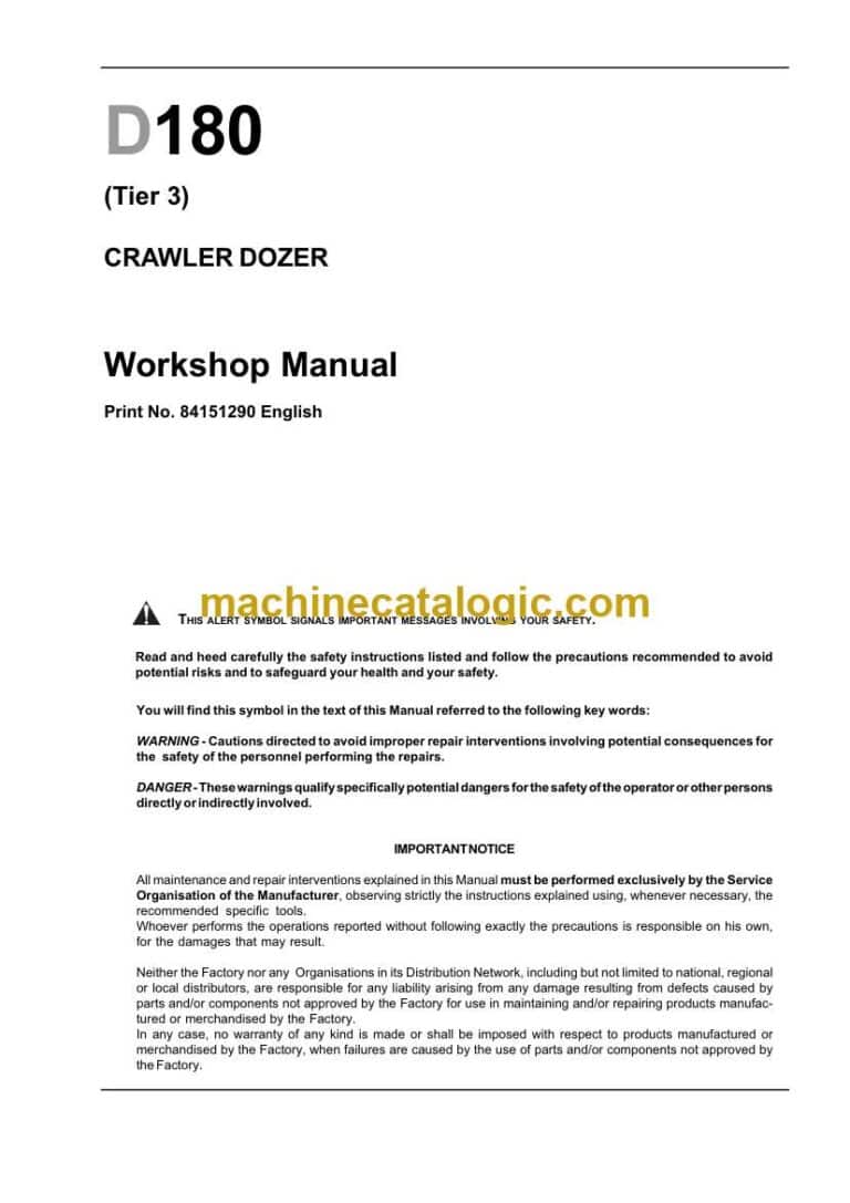 New Holland D180 Tier 3 Crawler Dozer Workshop Manual (84151290)