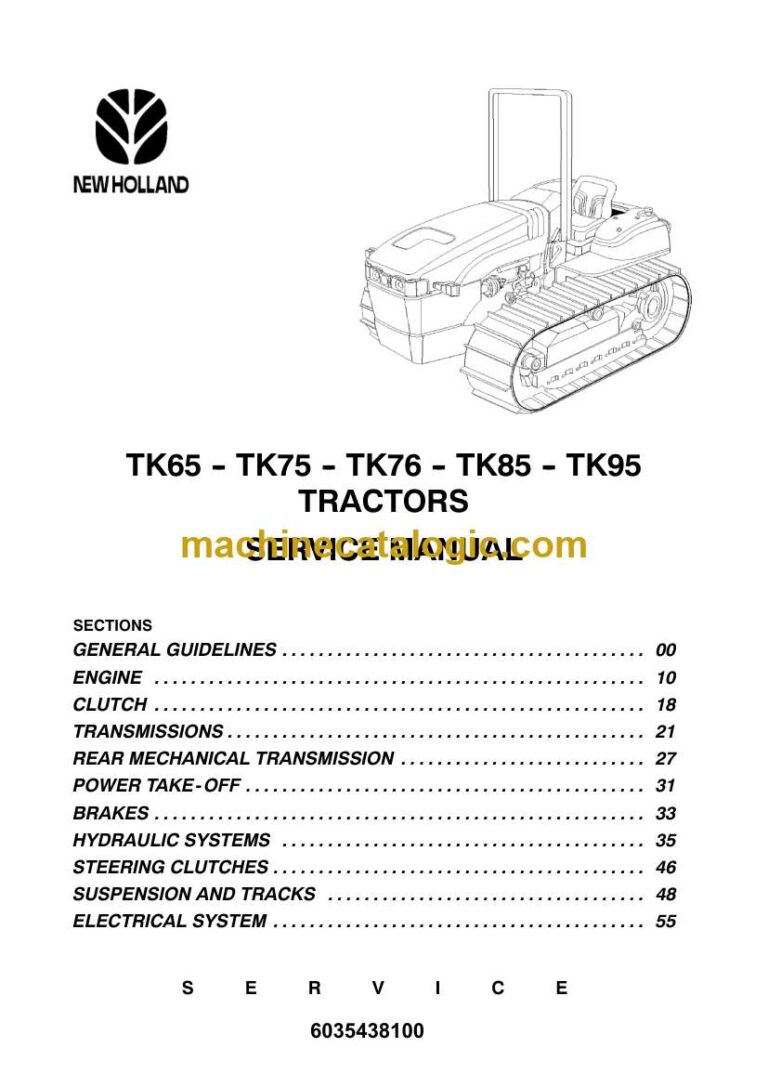 New Holland TK65, TK75, TK76, TK85, TK95 Tractor Service Manual (6035438100)