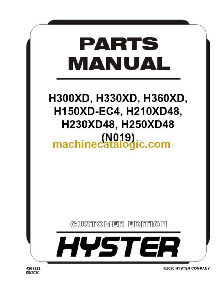 Hyster H300XD, H330XD, H360XD, H150XD-EC4, H210XD48, H230XD48, H250XD48 (N019) Forklift Parts Manual