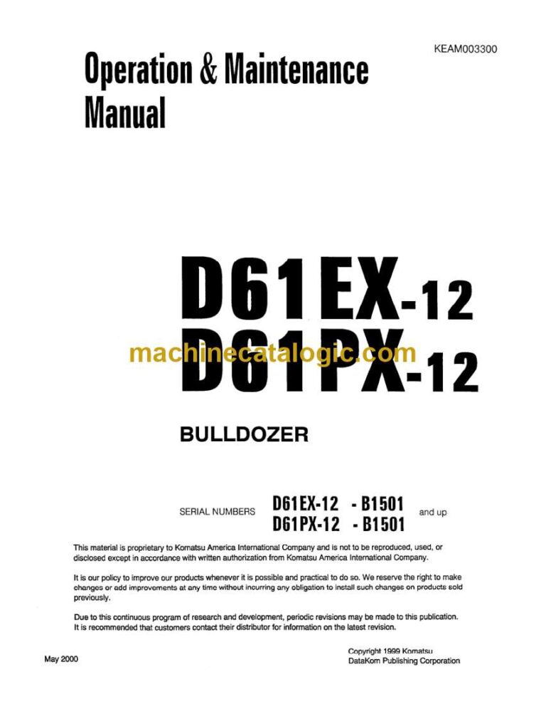 Komatsu D61EX-12, D61PX-12 Bulldozer Operation and Maintenance Manual (KEAD003300)