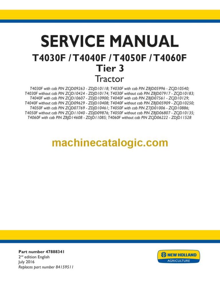 New Holland T4030F, T4040F, T4050F, T4060F Tier 3 Tractor Service Manual (47888341)