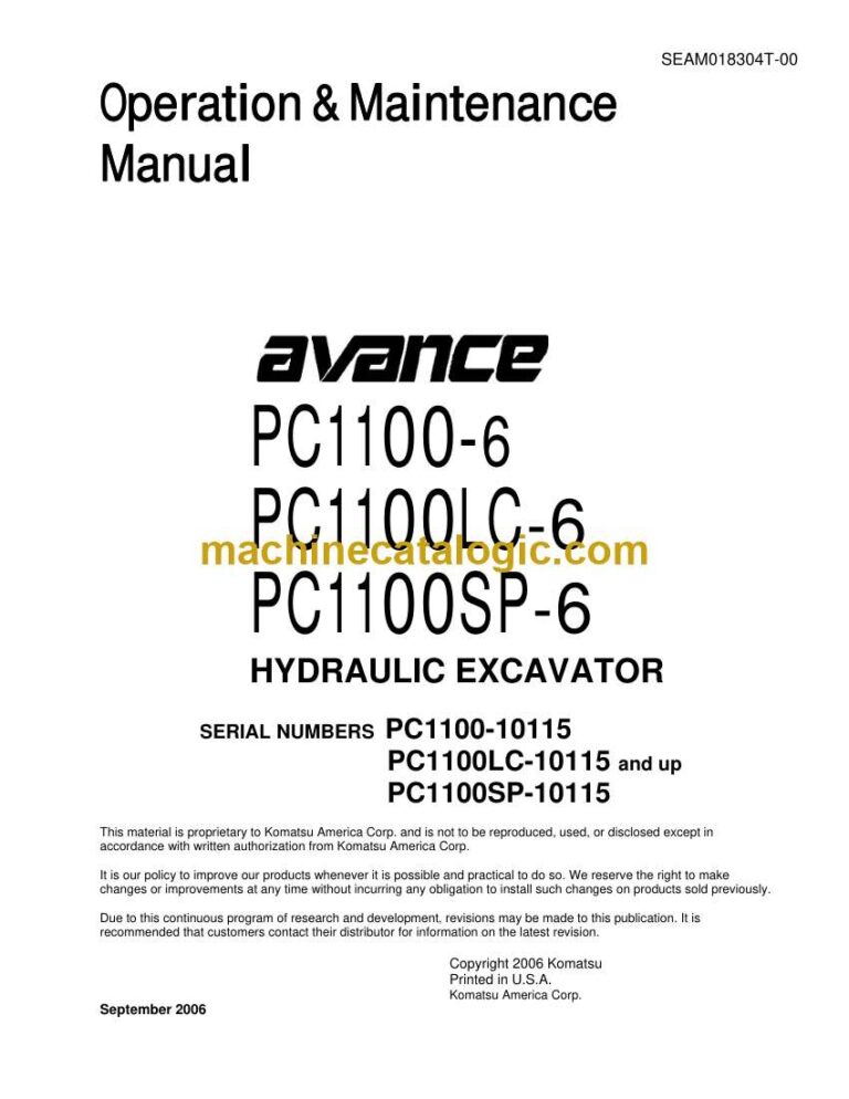 Komatsu PC1100-6, PC1100LC-6, PC110SP-6 Hydraulic Excavator Operation and Maintenance Manual (SEAM018304T-00)