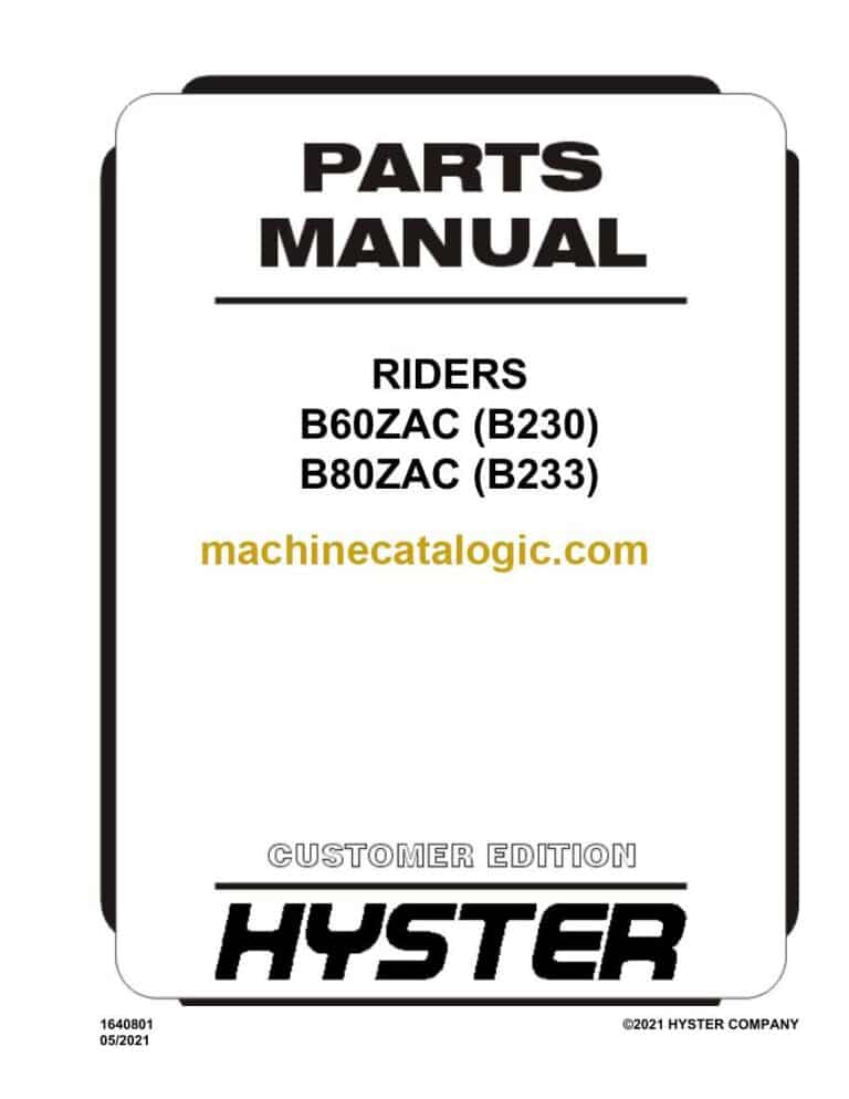 Hyster B60ZAC (B230) B80ZAC (B233) Riders Parts Manual