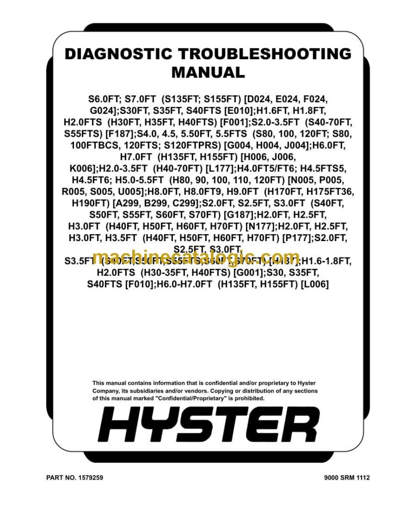 Hyster S135FT, S155FT (G024 F879) Forklift Service Manual – Machine ...