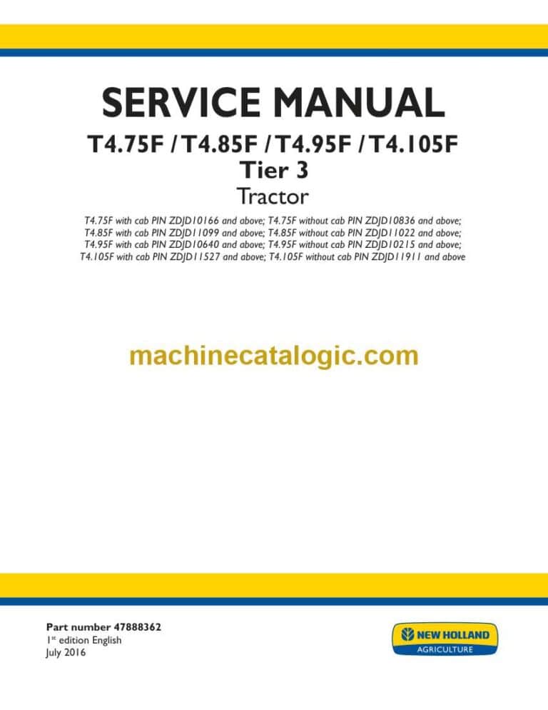 New Holland T4.75F, T4.85F, T4.95F, T4.105F Tier 3 Tractor Service Manual (47888362)