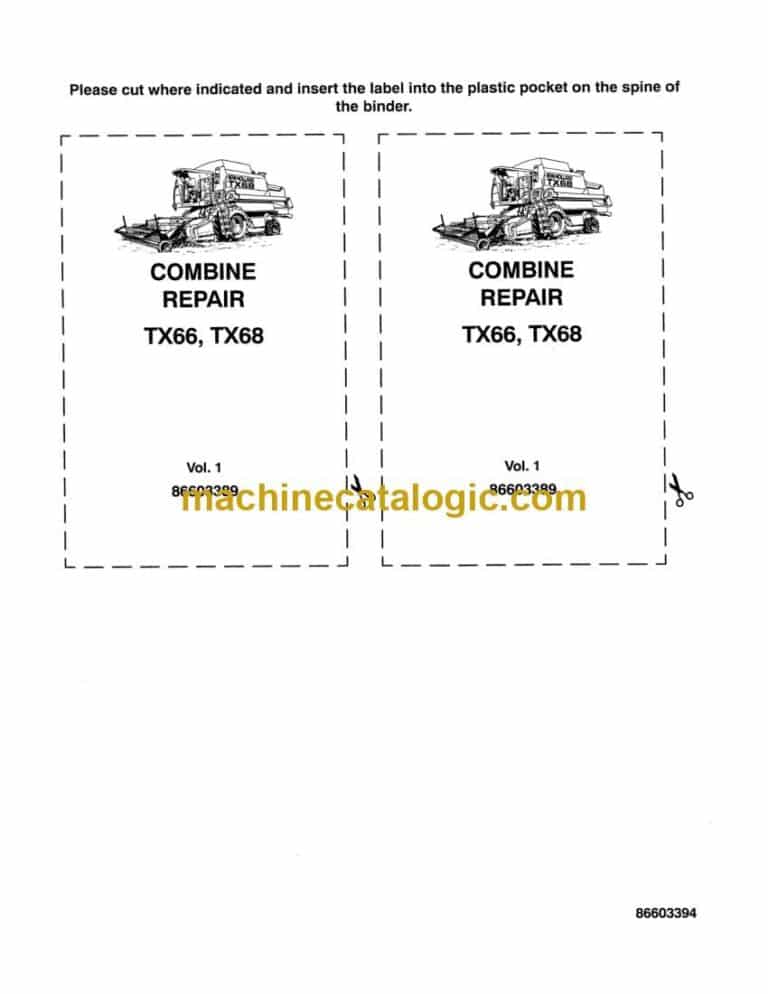 New Holland TX66, TX68 Combine Repair Manual (86603389)