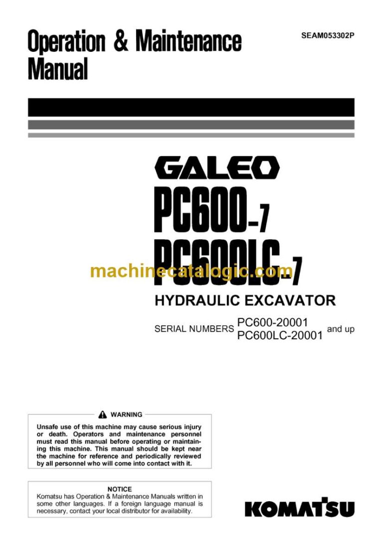 Komatsu PC600-7, PC600LC-7 Hydraulic Excavator Operation and Maintenance Manual (SEAM053302P)