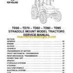 New Holland TD60, TD70, TD80, TD90, TD95 Straddle Mount Model Tractors Service Manual (84285908R0)