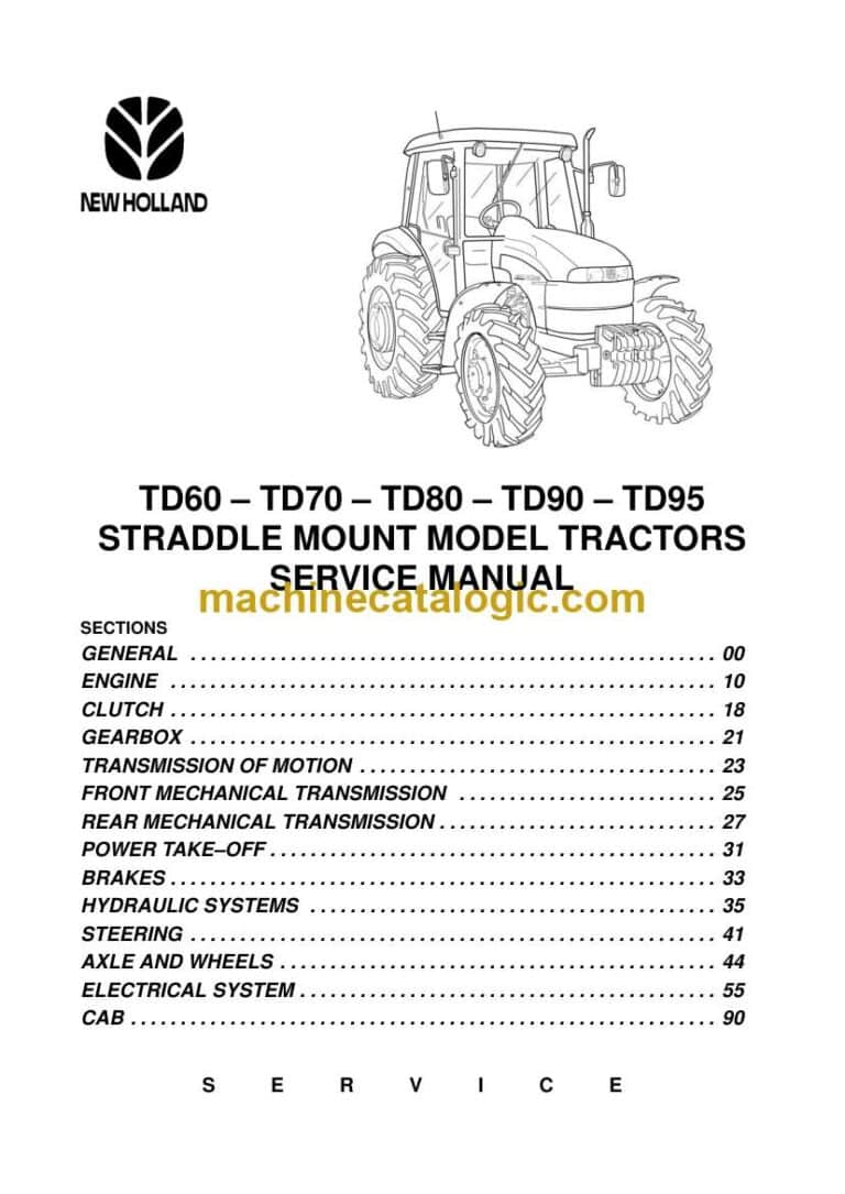 New Holland TD60, TD70, TD80, TD90, TD95 Straddle Mount Model Tractors Service Manual (84285908R0)
