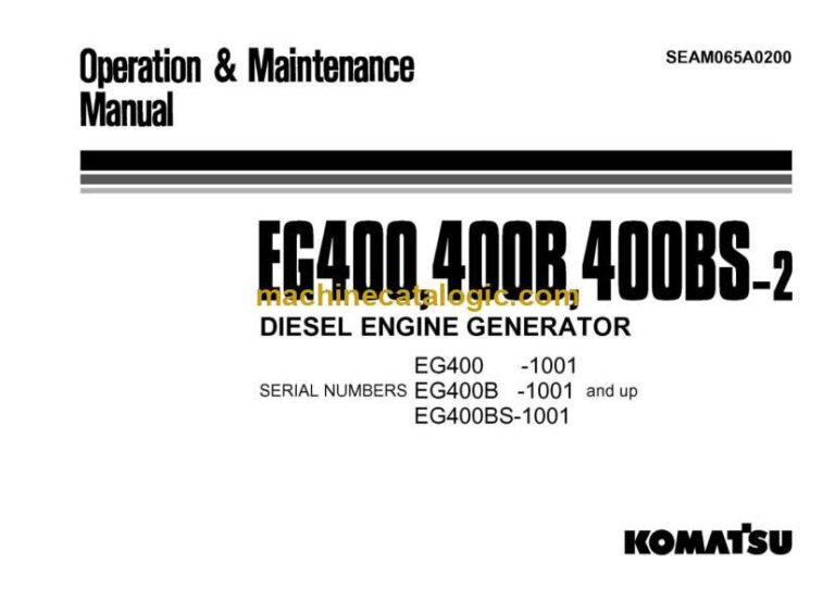 Komatsu EG400-2, EG400B-2, EG400BS-2 Diesel Engine Generator Operation and Maintenance Manual (SEAM065A0200)