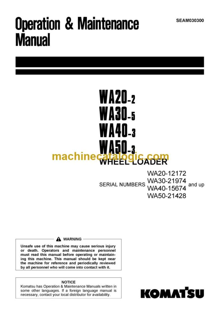 Komatsu WA20-2, WA30-5, WA40-3, WA50-3 Wheel Loader Operation and Maintenance Manual (SEAM030300)