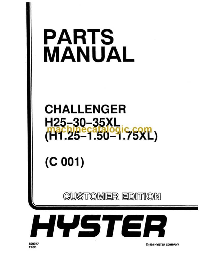 Hyster H25, H30, H35XL (H1.25, H.150. H1.75XL) (C001) Forklift Parts Manual