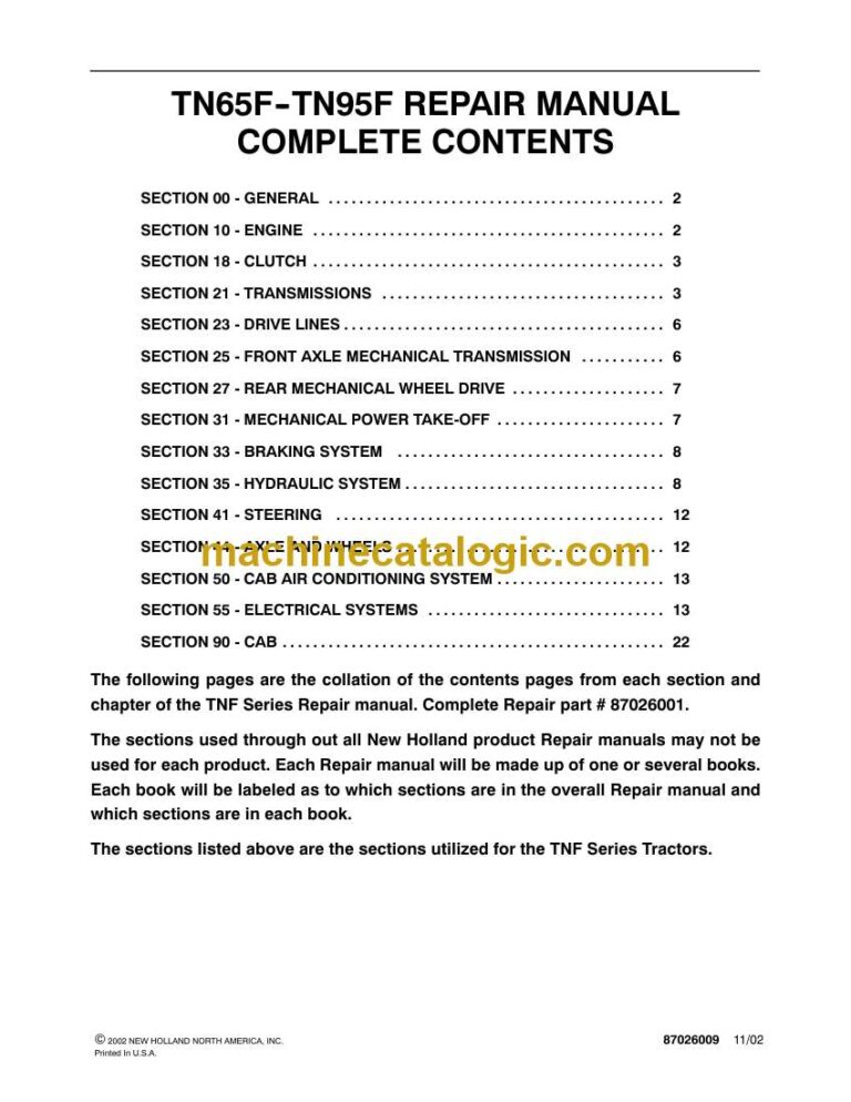 New Holland TN65F-TN95F Repair Manual (87026001)