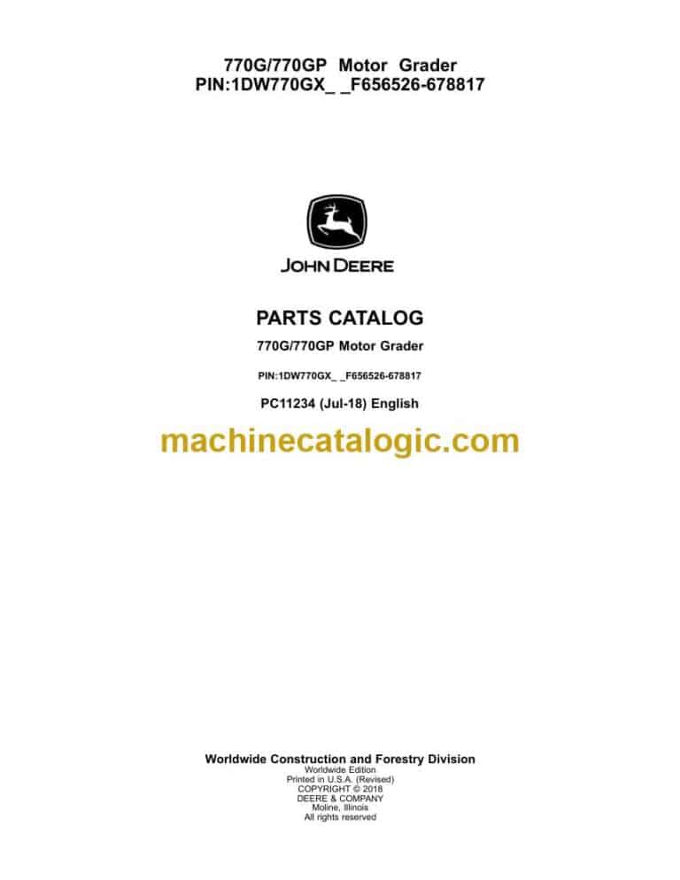 John Deere 770G, 770GP Motor Grader Parts Catalog (PC11234)