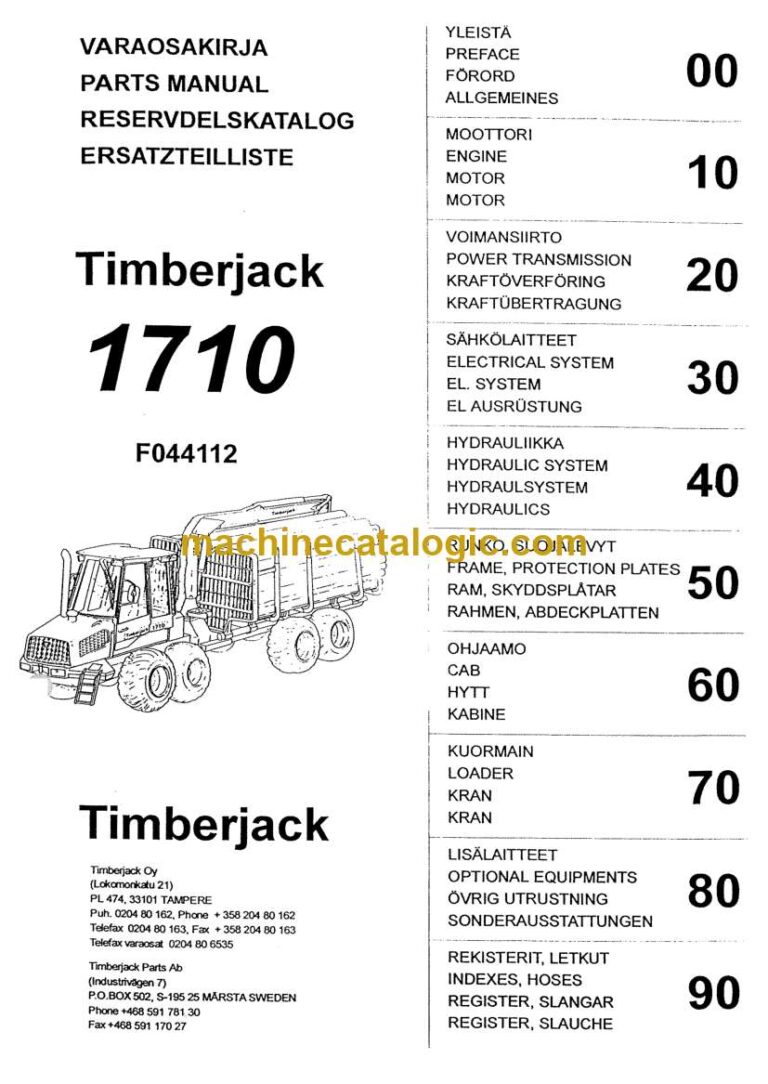 Timberjack 1710 Forwarder Parts Manual (F044112)