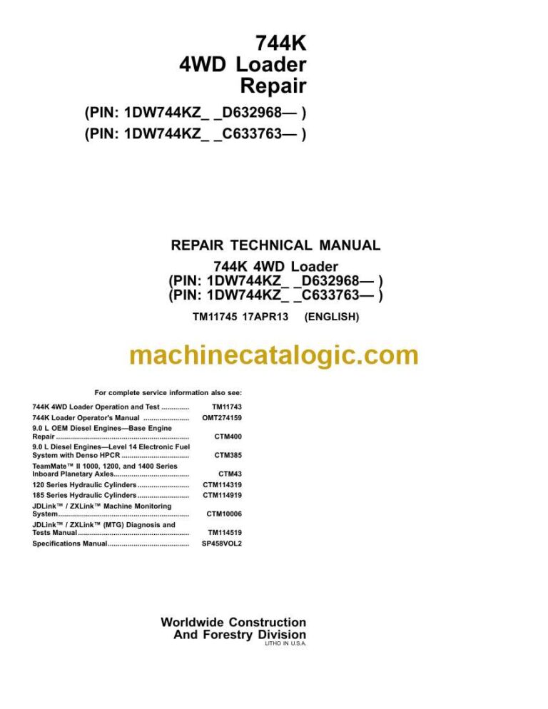 John Deere 744K 4WD Loader Repair Technical Manual (TM11745)