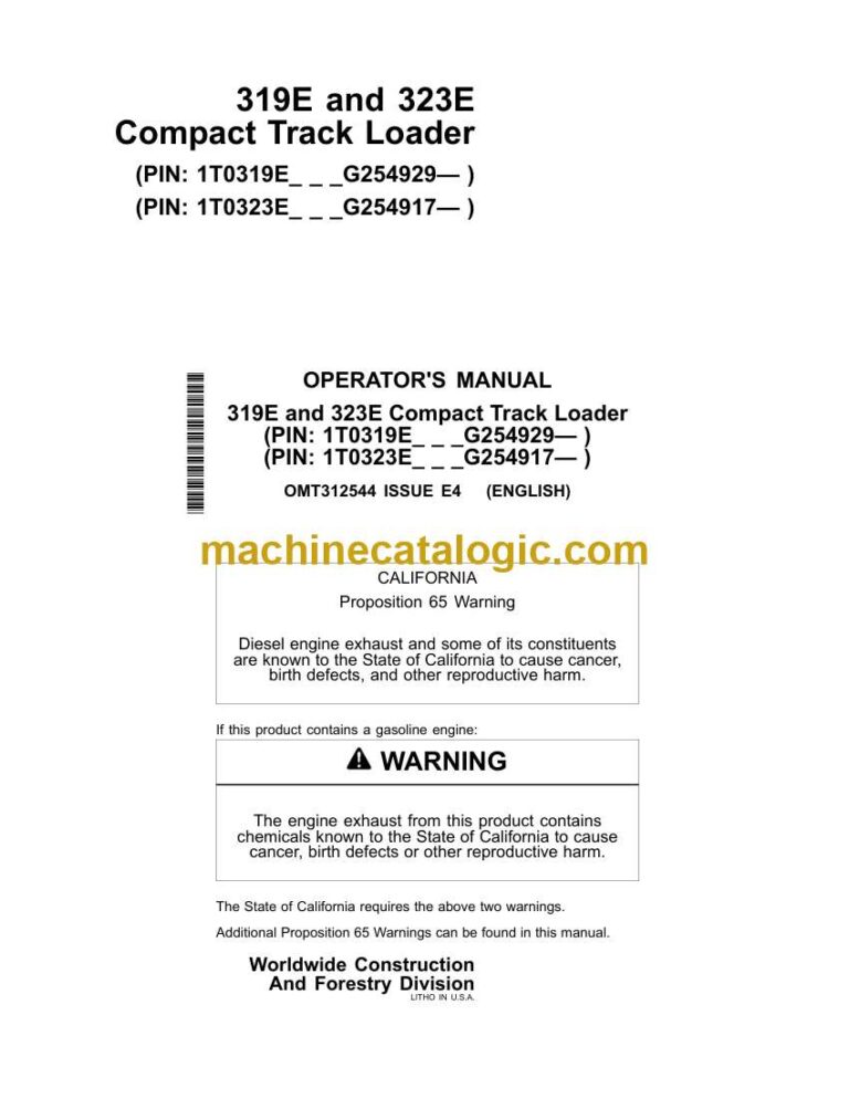 John Deere 319E and 323E Compact Track Loader Operator Manual (OMT312544)