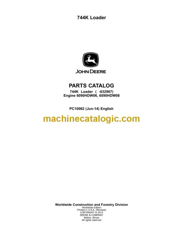 John Deere 744K Loader Parts Catalog (PC10062)