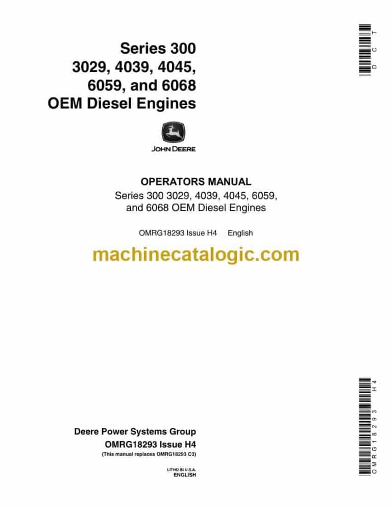 John Deere Series 300 3029, 4039, 4045, 6059, and 6068 OEM Diesel Engines Operator Manual (OMRG18293)