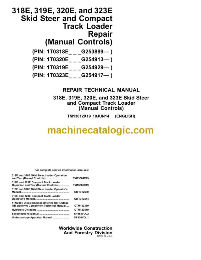 John Deere 318E, 319E, 320E, and 323E Skid Steer and Compact Track Loader Repair Technical Manual (TM13012X19)