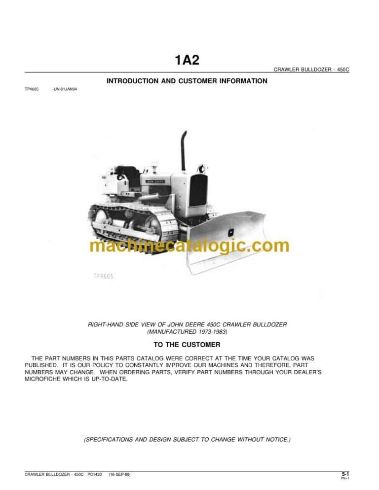 John Deere 450C Crawler Bulldozer Parts Catalog (PC1420)