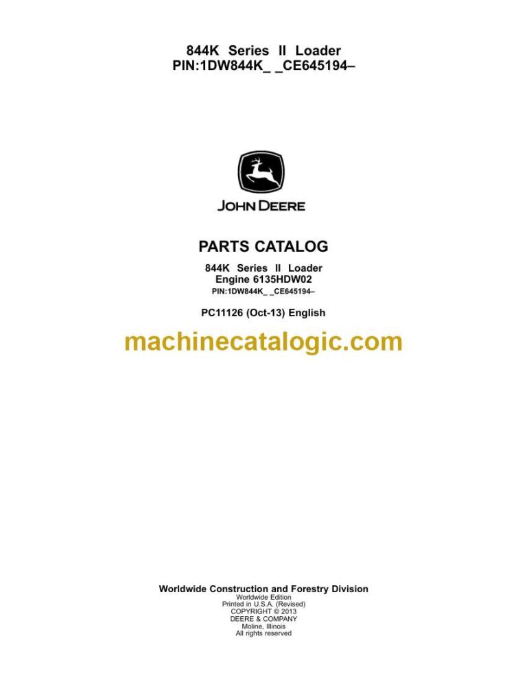 John Deere 872G, 872GP Motor Grader Parts Catalog (PC11250)