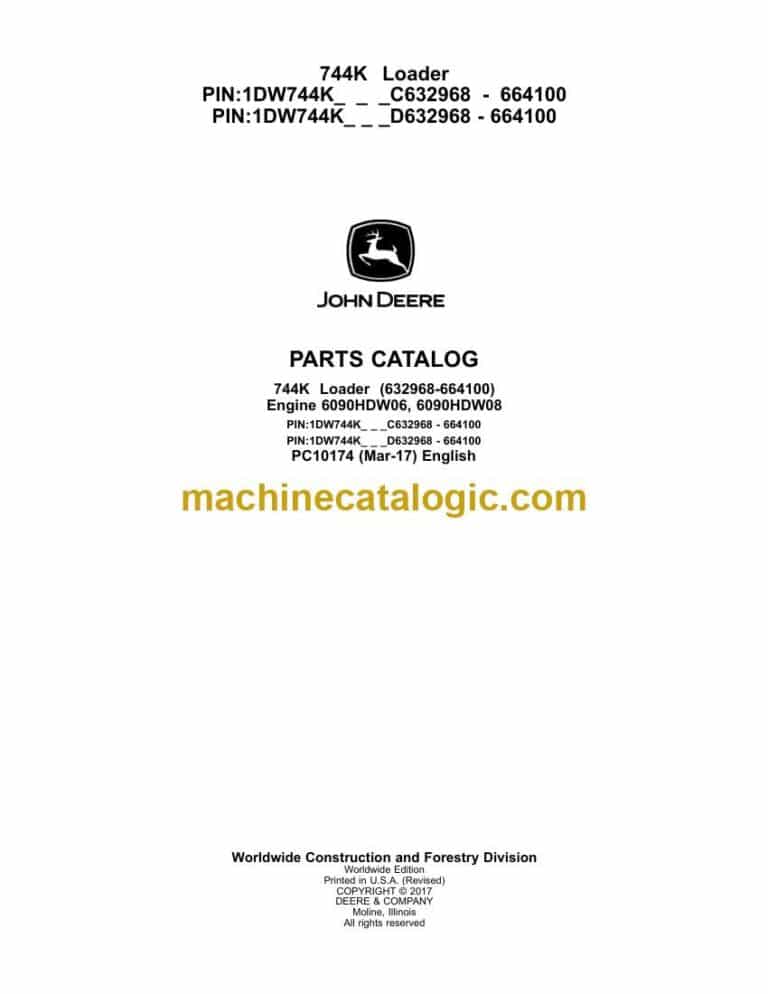 John Deere 744K Loader Parts Catalog (PC10174)