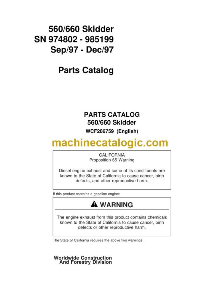 John Deere 560, 660 Skidder Parts Catalog (WCF286759)