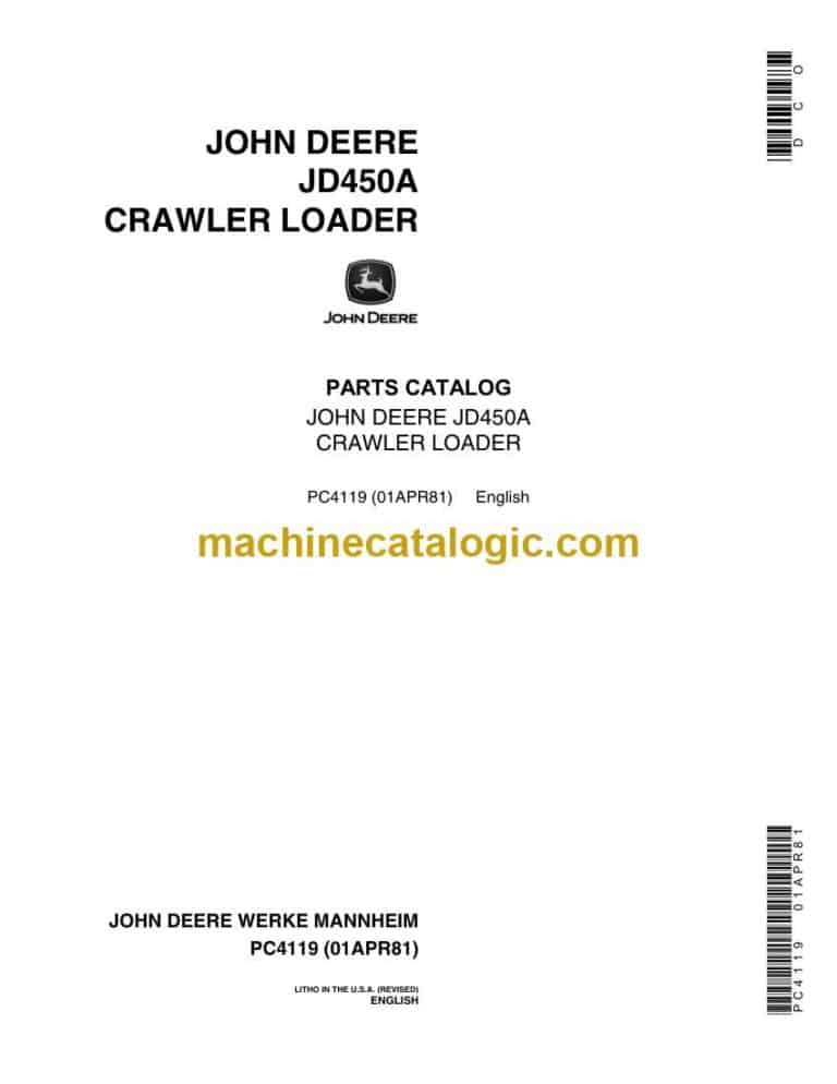 John Deere JD450A Crawler Loader Parts Catalog (PC4119)