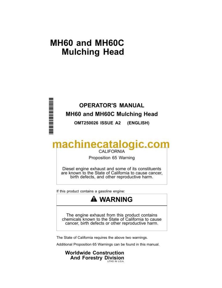 John Deere MH60 and MH60C Mulching Head Operator Manual (OMT250026)